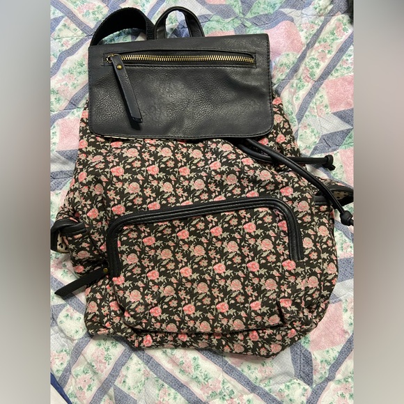 MADDEN GIRL Floral Black Leather Panel Backpack main image 5